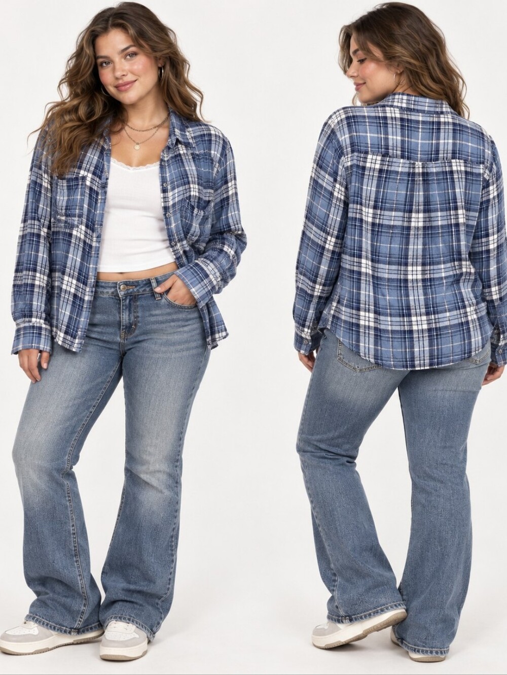 Mudd XL Blue Plaid Button Up Shirt Y2K Grunge 90s Casual Rayon Flannel